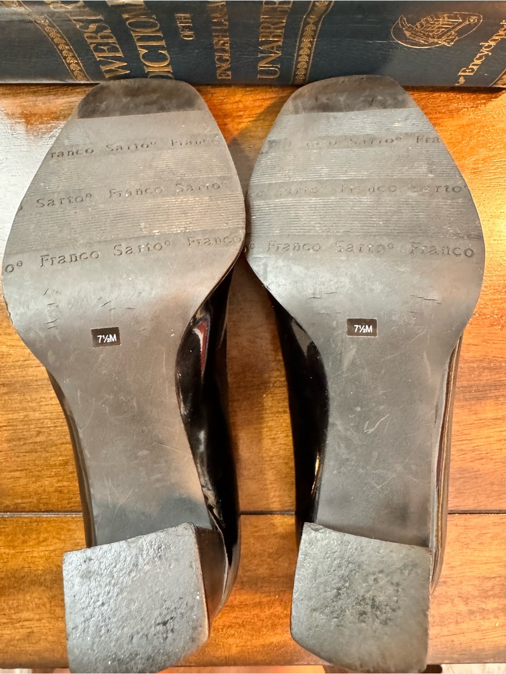 Franco Sarto Black Patent Peep-Toe Heels with Decorative Buckle - Picture 10 of 10